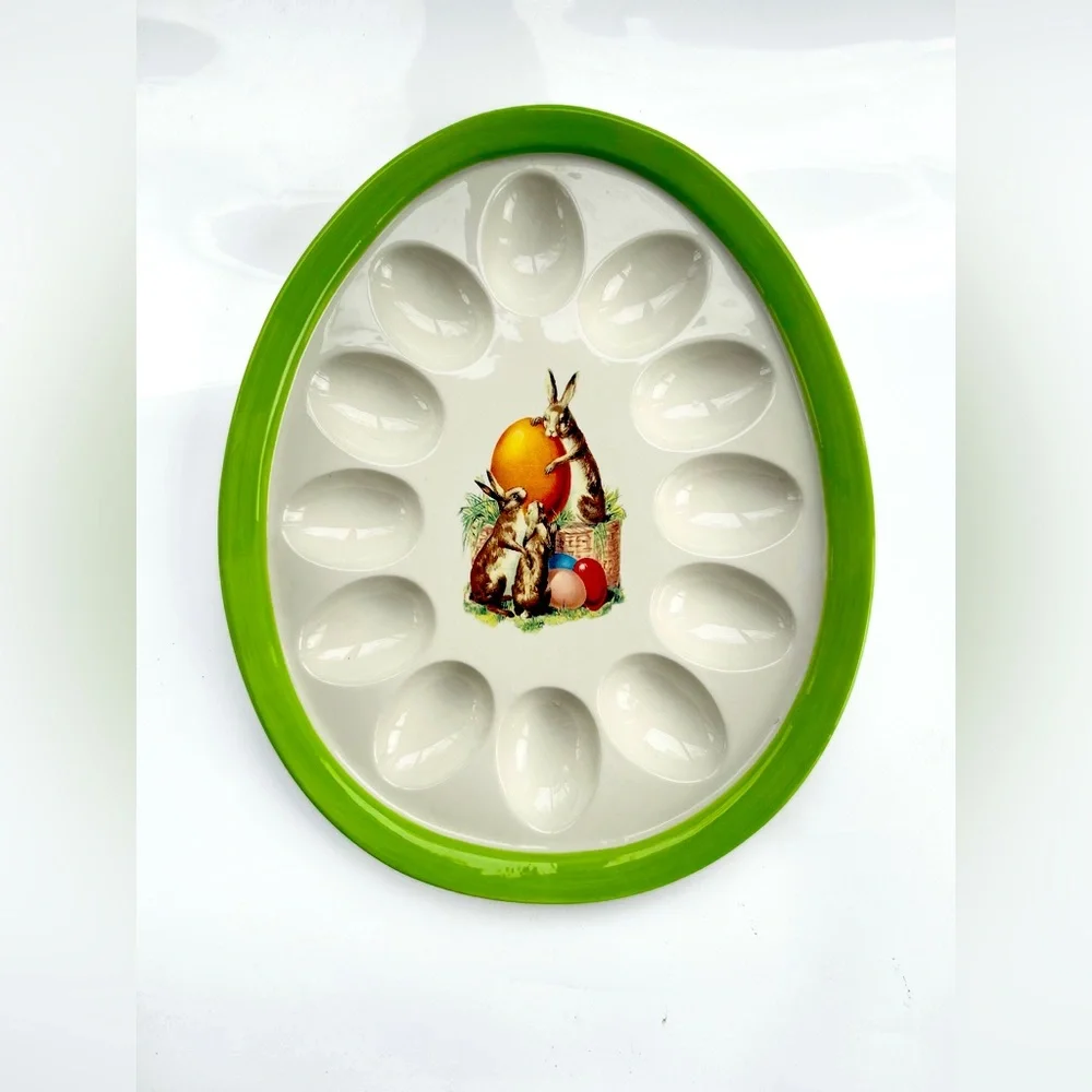 WILLIAMS-SONOMA NOSTALGIC EASTER BUNNY DEVILED EGG PLATE PLATTER